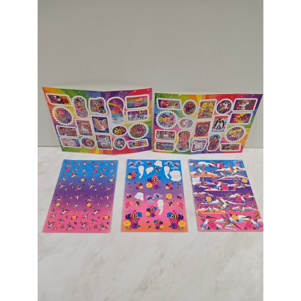 Vtg Lisa Frank 90s Sticker 5 Sheets Rainbow Hummingbird Bee Retro Psychedelic